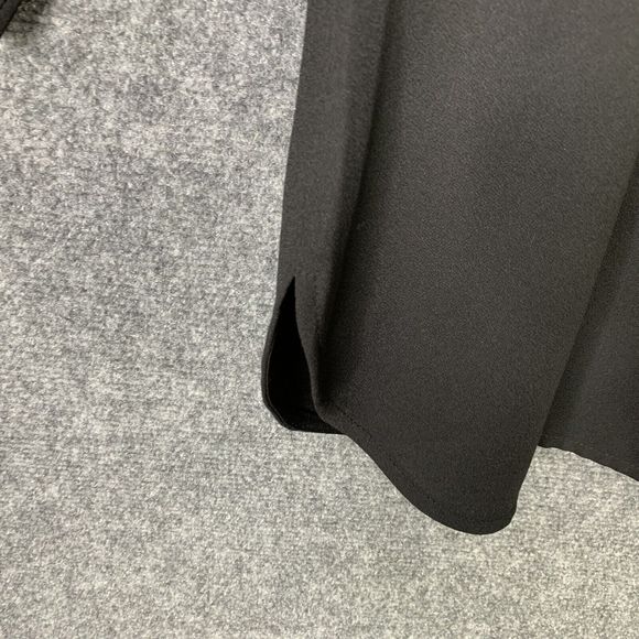 Ann Taylor Black Top 3/4 Sleeve Front Leather Panel Women M Keyhole & Tie Back - Picture 10 of 10